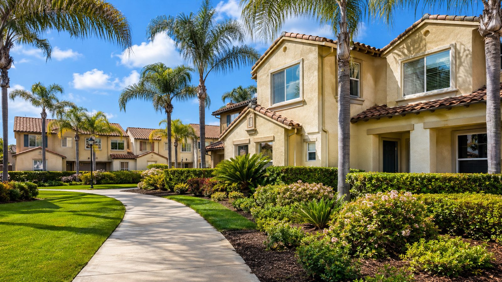 Townhome community with maintained landscaping